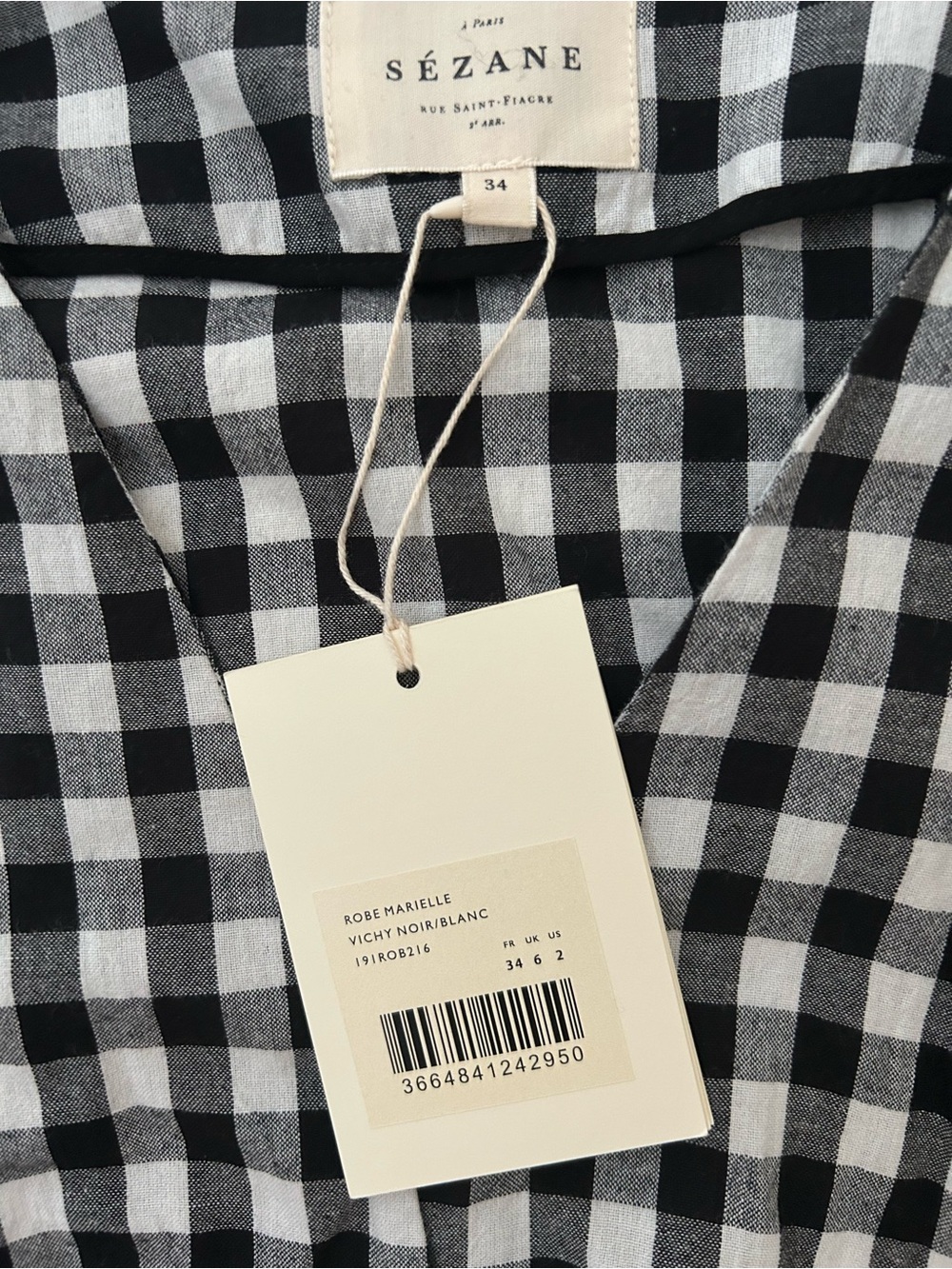 Sezane Marielle Dress - White / Black Gingham - US2 / FR34 - Picture 9 of 16